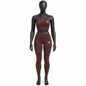 women's sports bra and leggings set maroon brown activewear front view