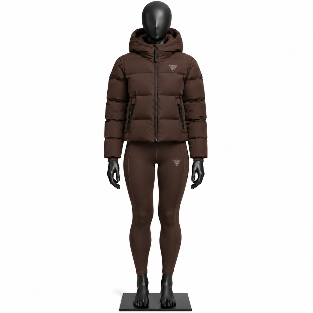 women's brown puffer jacket and leggings set size chart