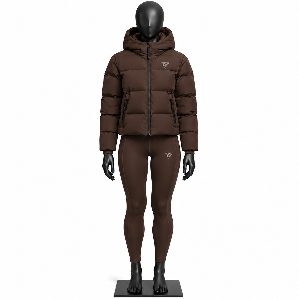 women's brown puffer jacket and leggings set size chart