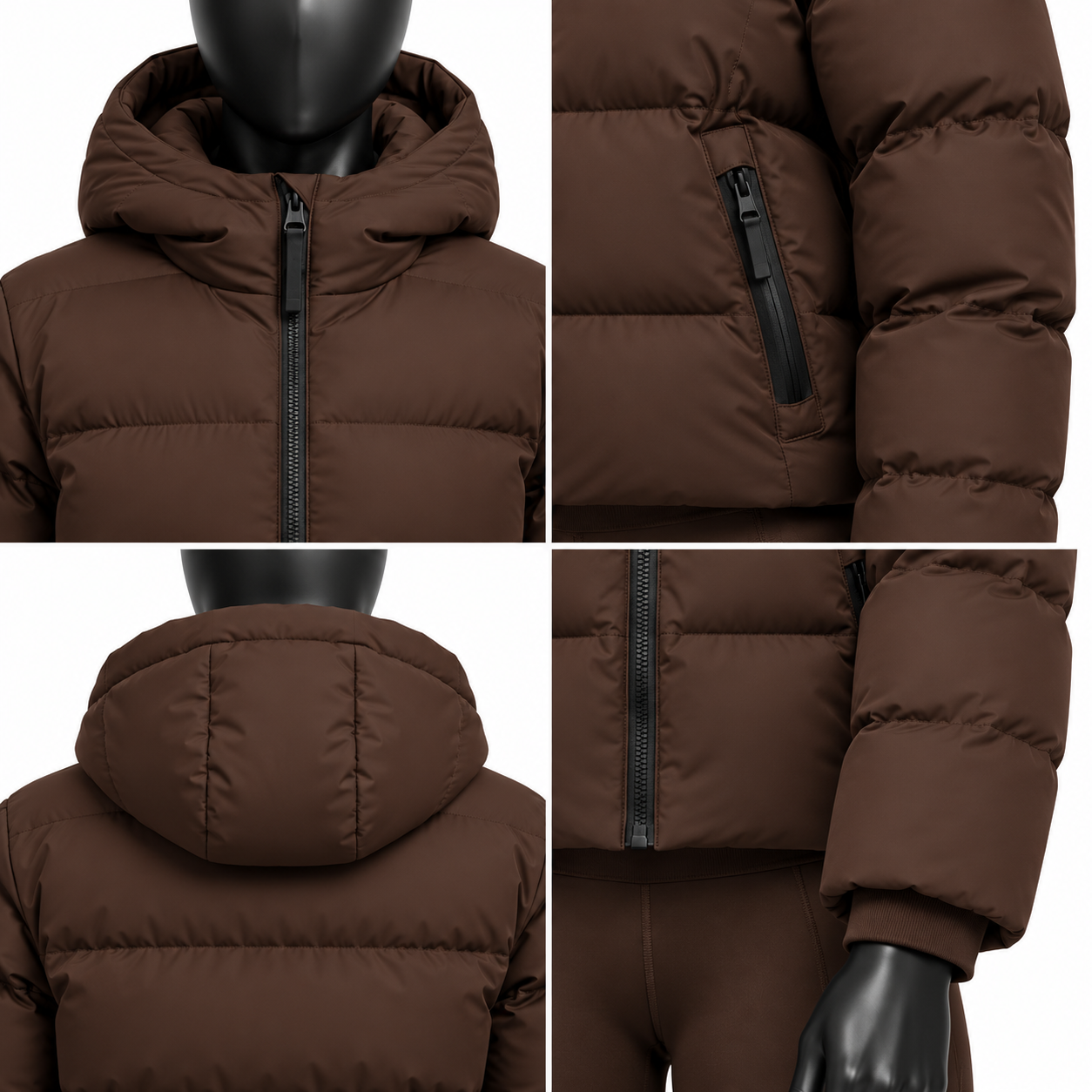 Women's Brown Puffer Jacket and Leggings Set | Hooded Winter Activewear - Image 5