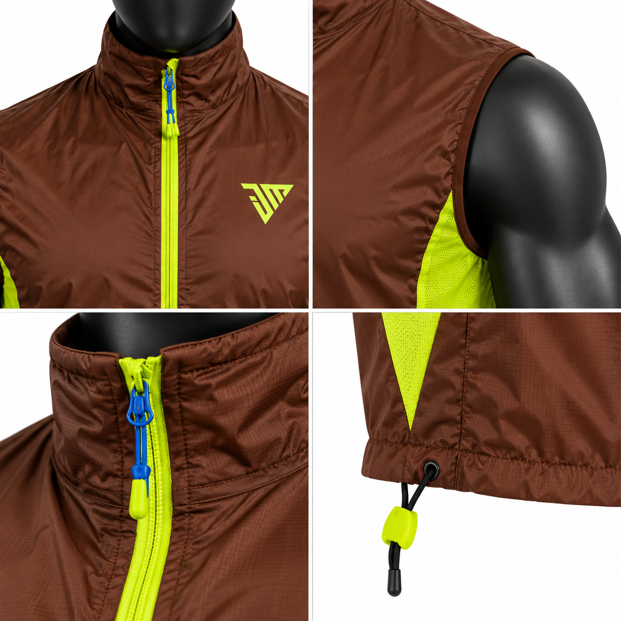 Men's Sleeveless Athletic Vest – Brown & Neon Lime Running Gilet - Image 4
