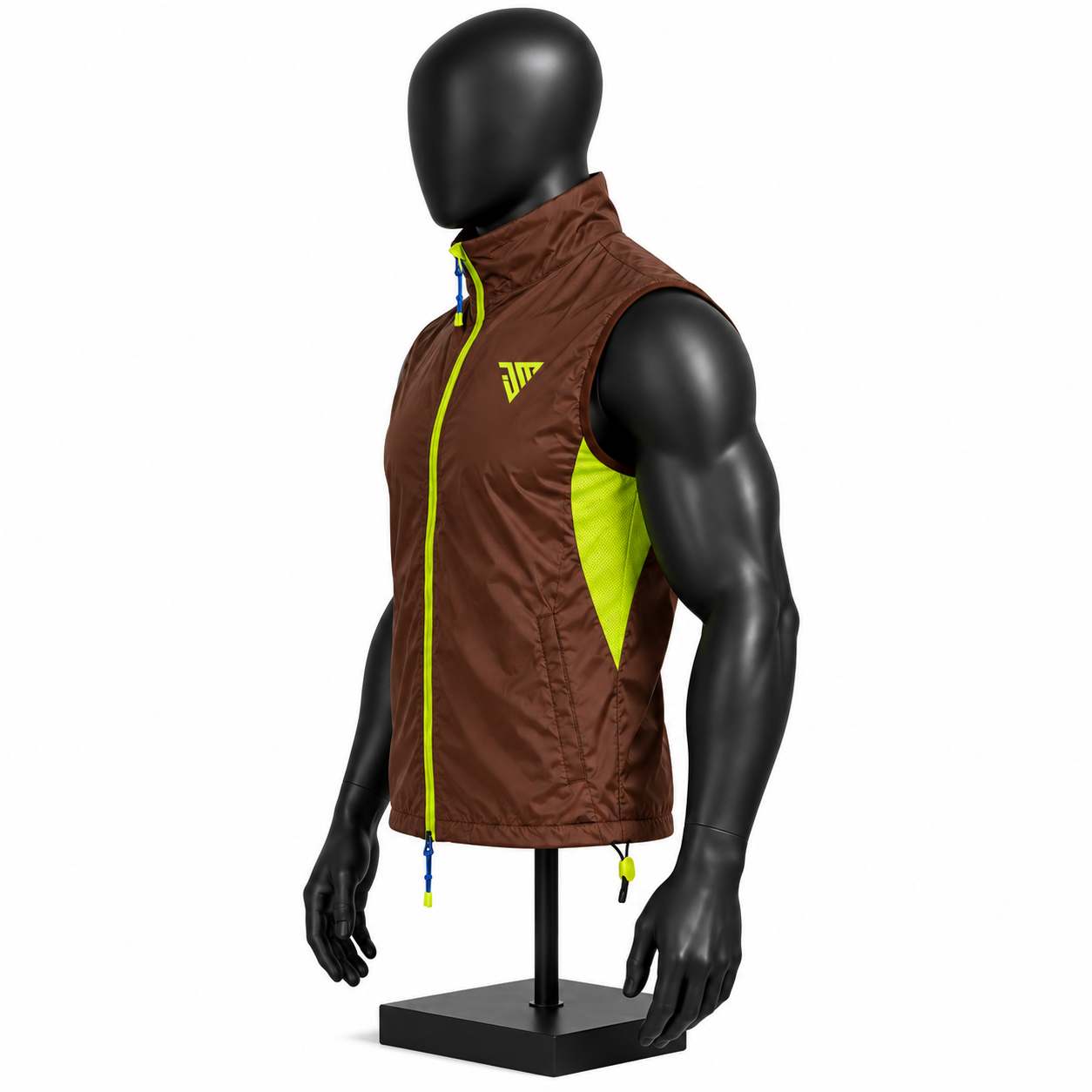 Men's Sleeveless Athletic Vest – Brown & Neon Lime Running Gilet - Image 3