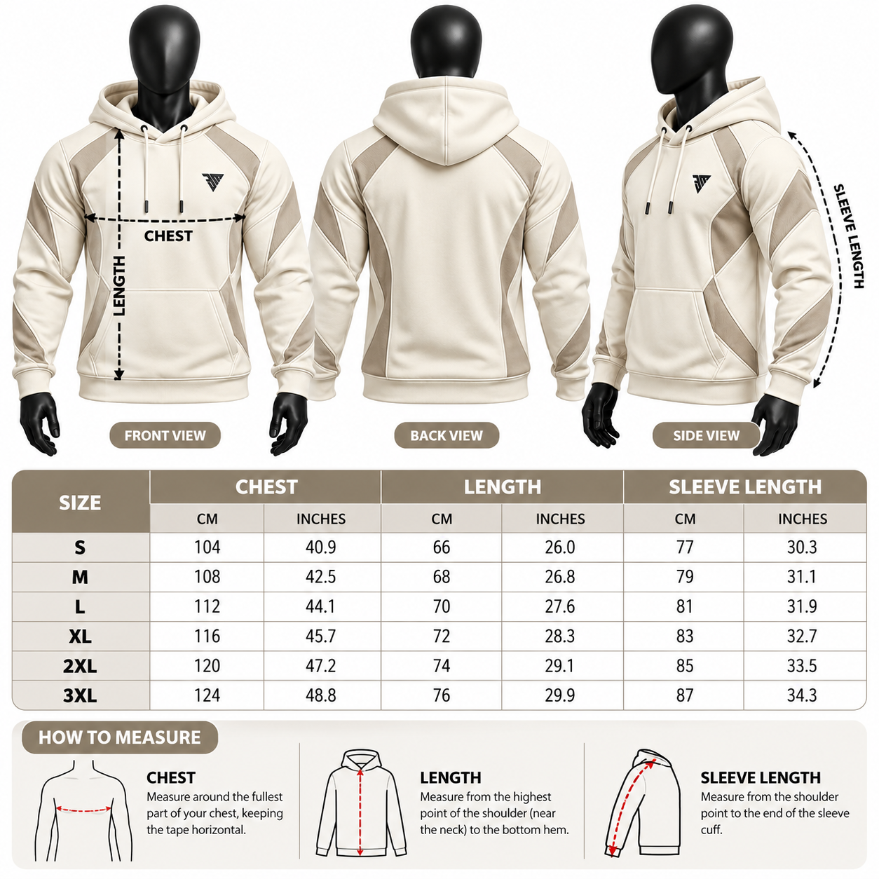 Cream Panelled Hoodie | Custom Pullover Hoodie with Taupe Contrast Panels - Image 5