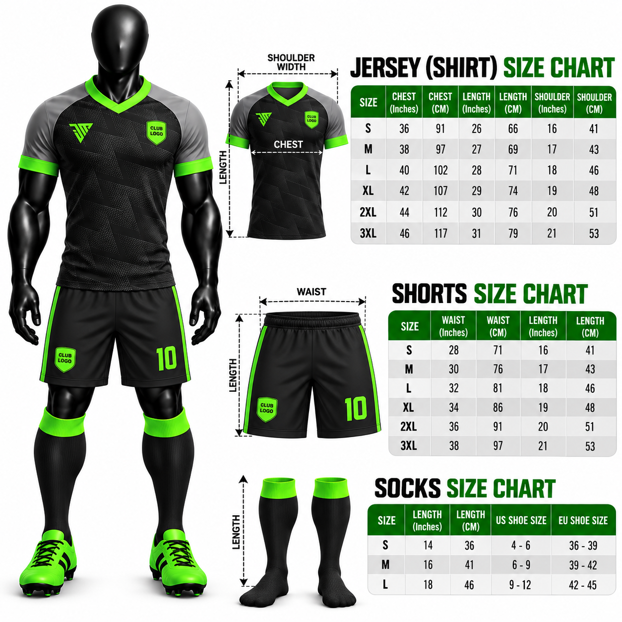 Black Grey Neon Green Football Kit - Image 5