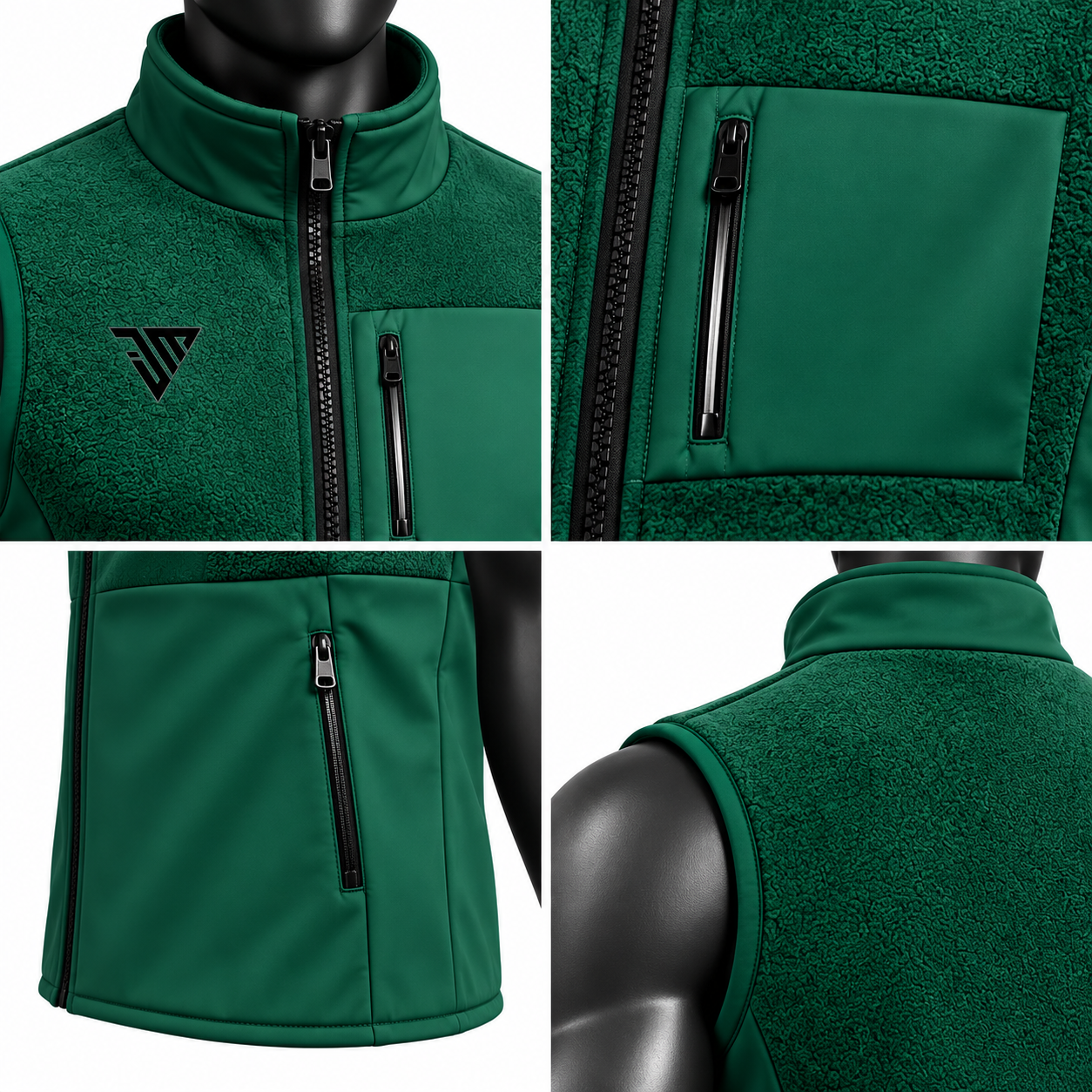Men's Green Fleece Vest – Hybrid Softshell Athletic Bodywarmer - Image 4