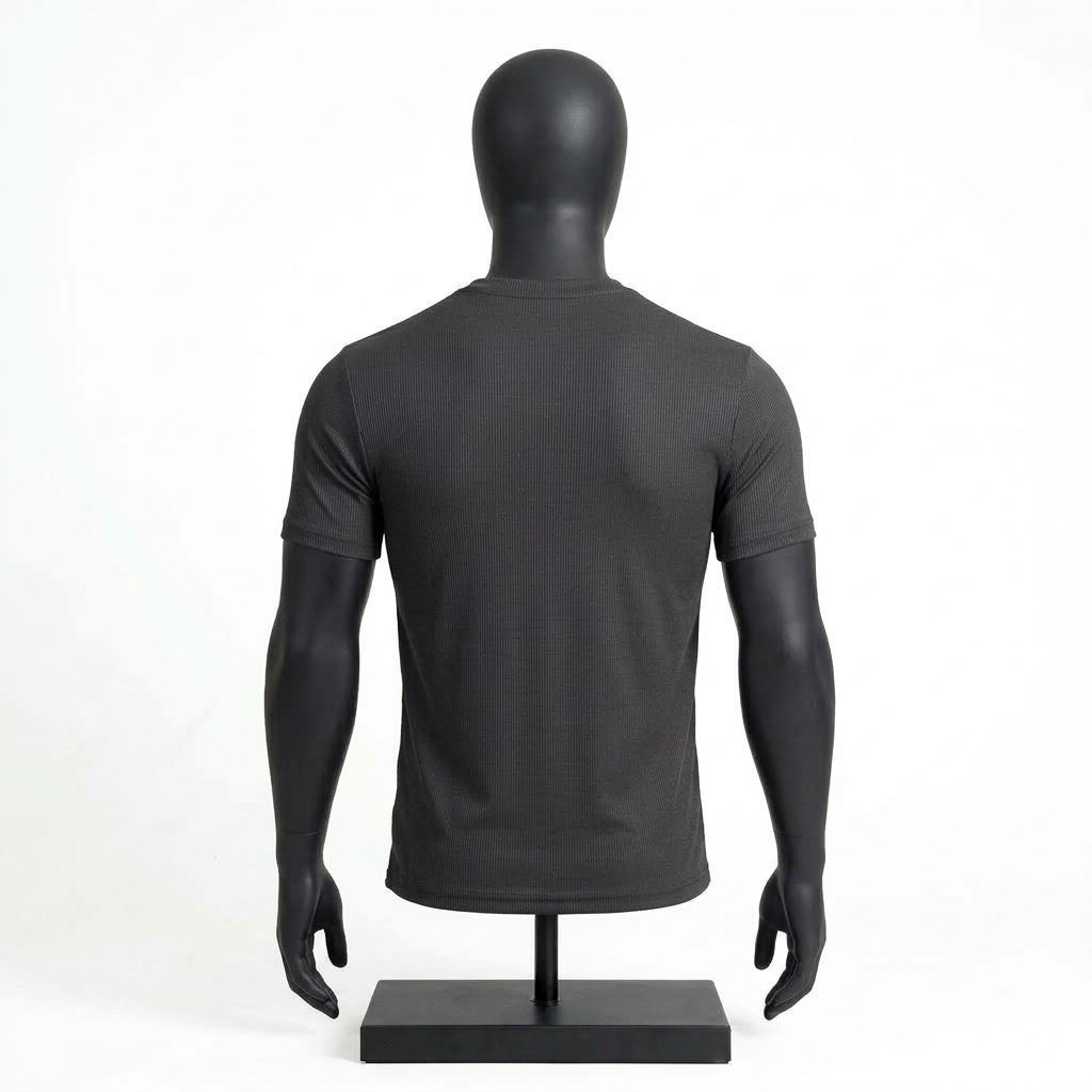 Men's Black Ribbed T-Shirt – Custom Crew Neck Textured Tee - Image 2