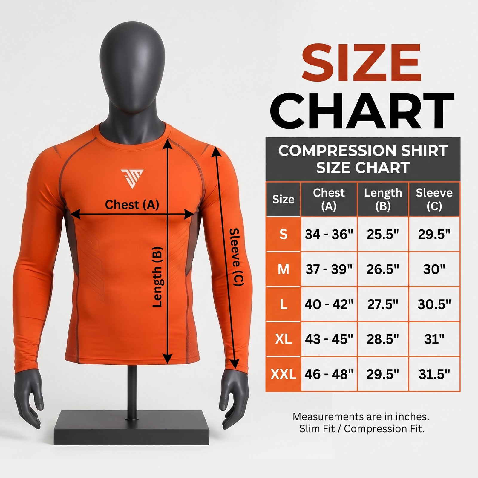 Men's Orange Compression Workout Shirt – Long Sleeve Athletic Training Baselayer Top - Image 5