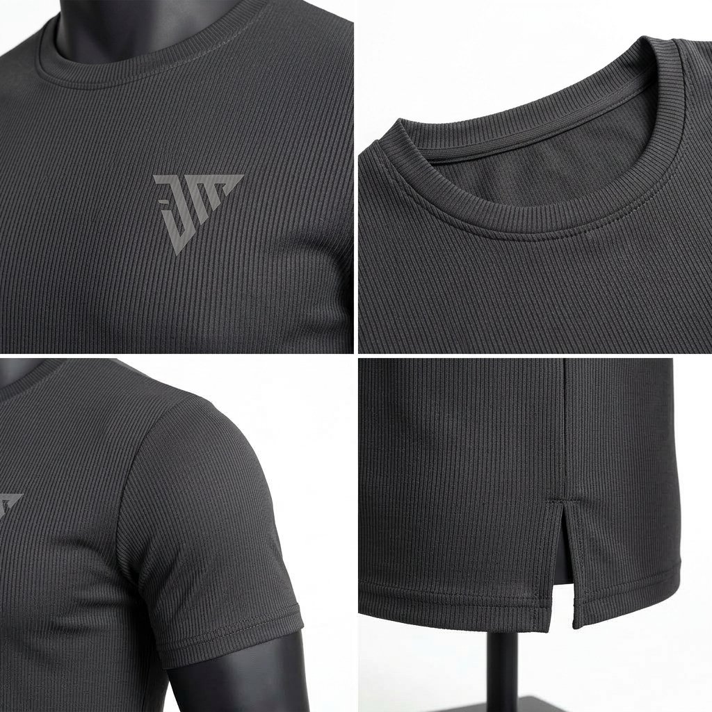 Men's Black Ribbed T-Shirt – Custom Crew Neck Textured Tee - Image 4