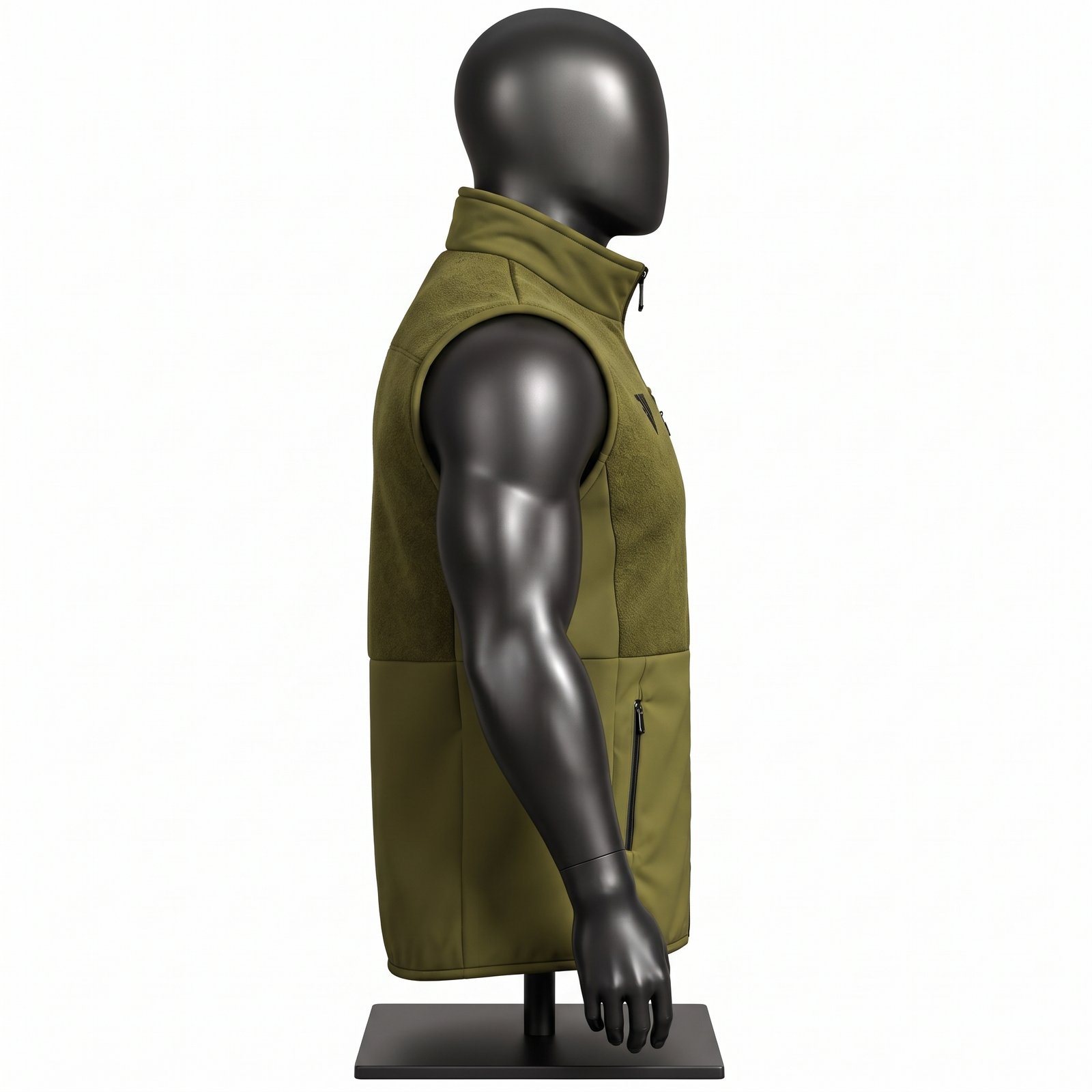 Men's Olive Fleece Vest – Hybrid Softshell Athletic Bodywarmer - Image 3