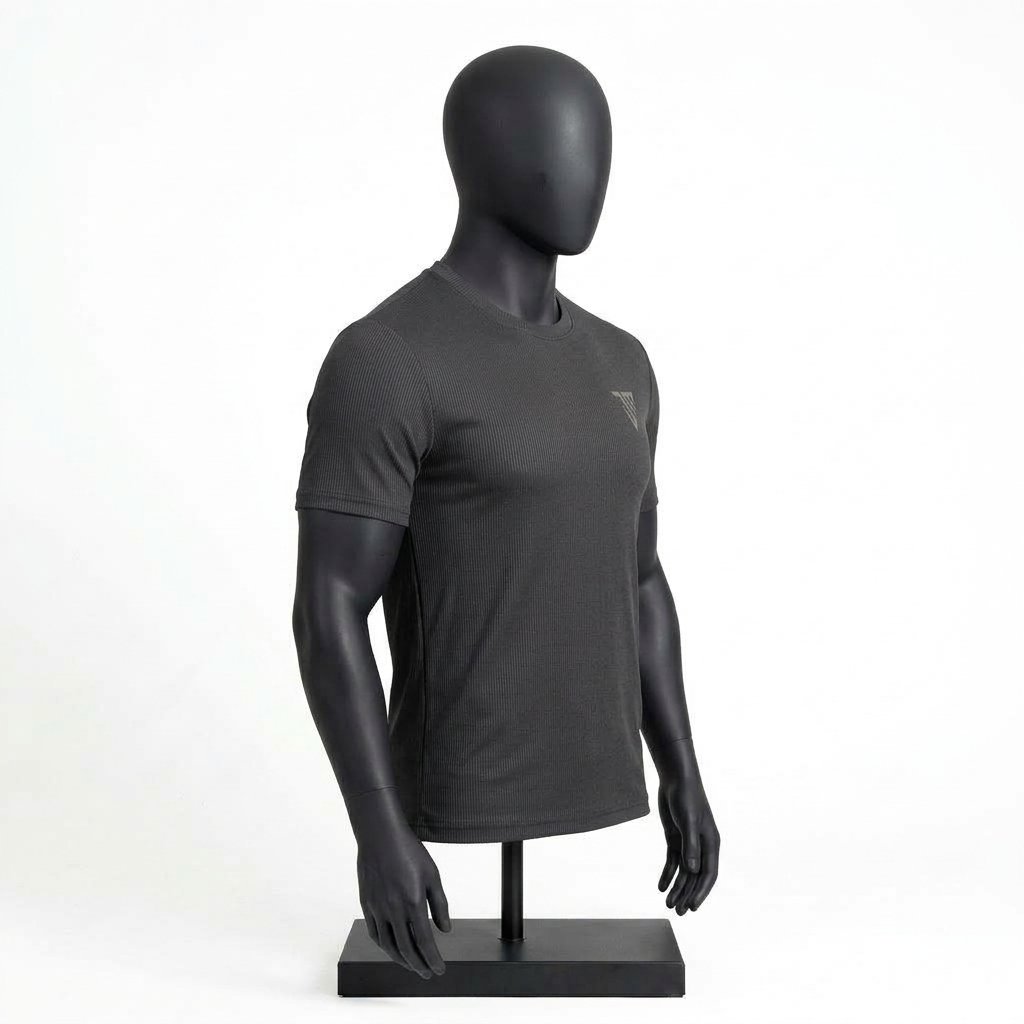Men's Black Ribbed T-Shirt – Custom Crew Neck Textured Tee - Image 3
