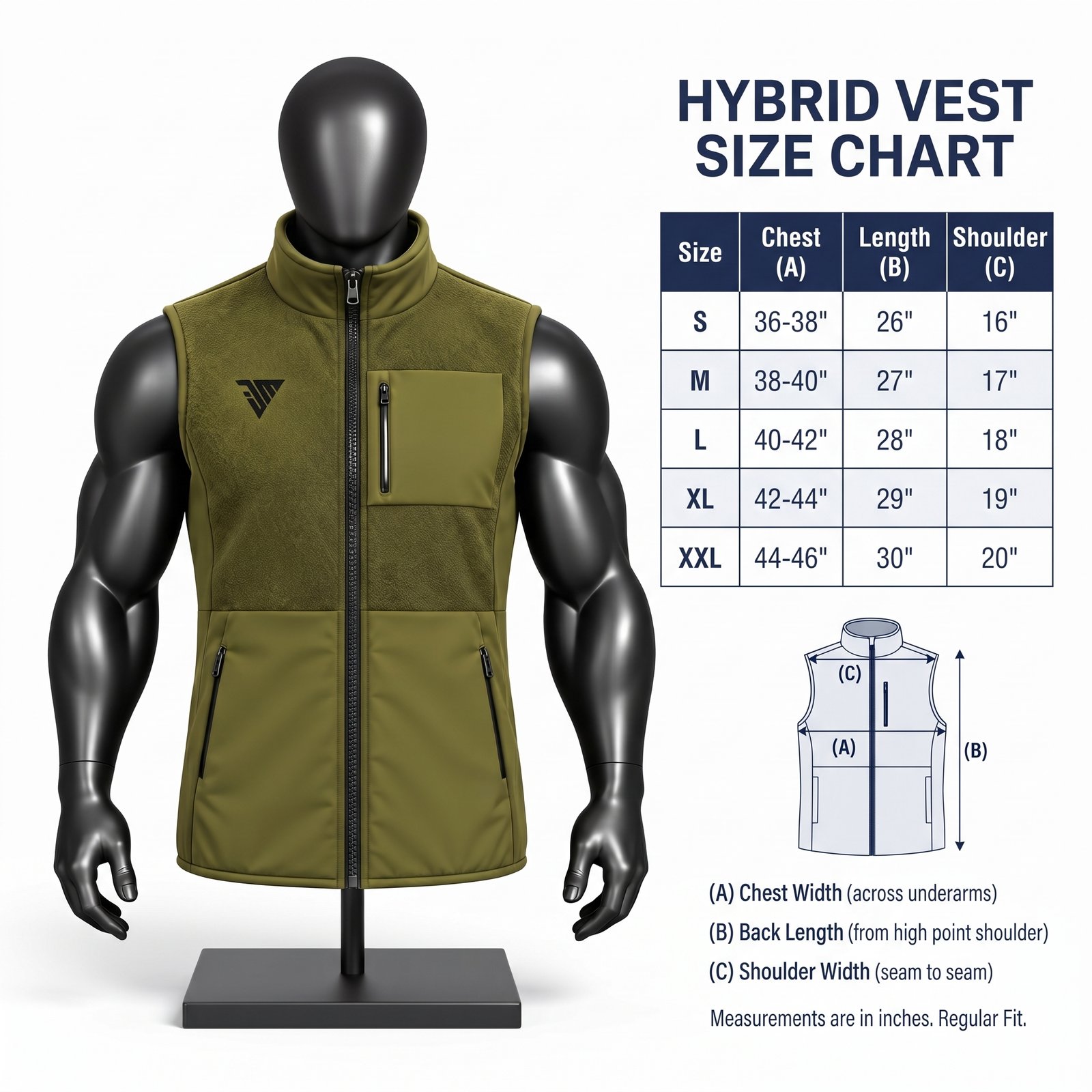 Men's Olive Fleece Vest – Hybrid Softshell Athletic Bodywarmer - Image 5