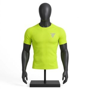 Men's Neon Green Athletic T-Shirt size chart with chest back length and sleeve measurements