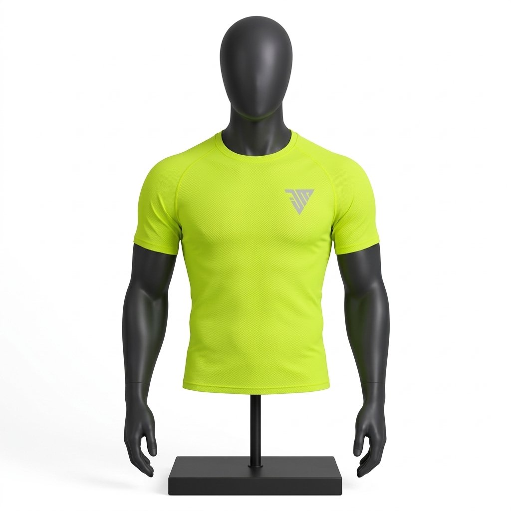 Men's Neon Green Athletic T-Shirt size chart with chest back length and sleeve measurements