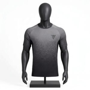 Men's Grey Athletic Jersey size chart with chest width length and sleeve measurements