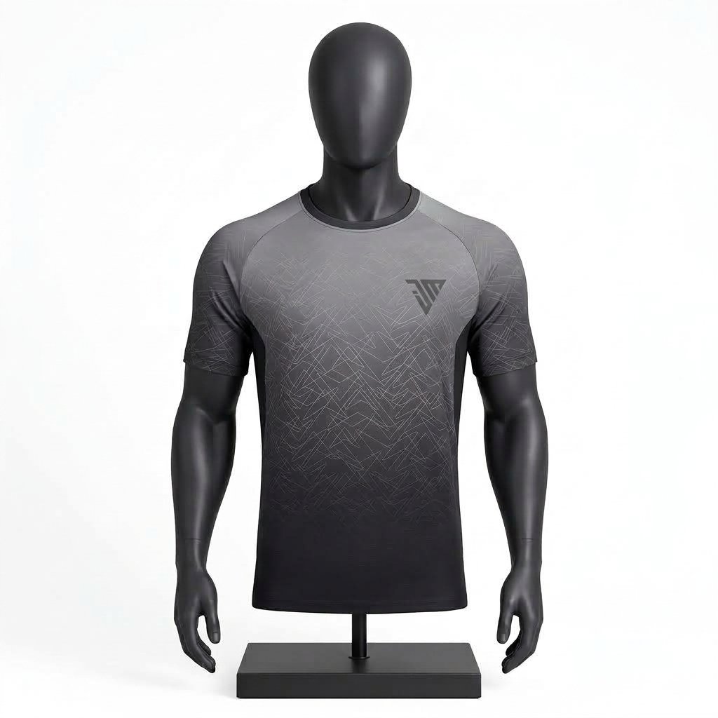 Men's Grey Athletic Jersey size chart with chest width length and sleeve measurements