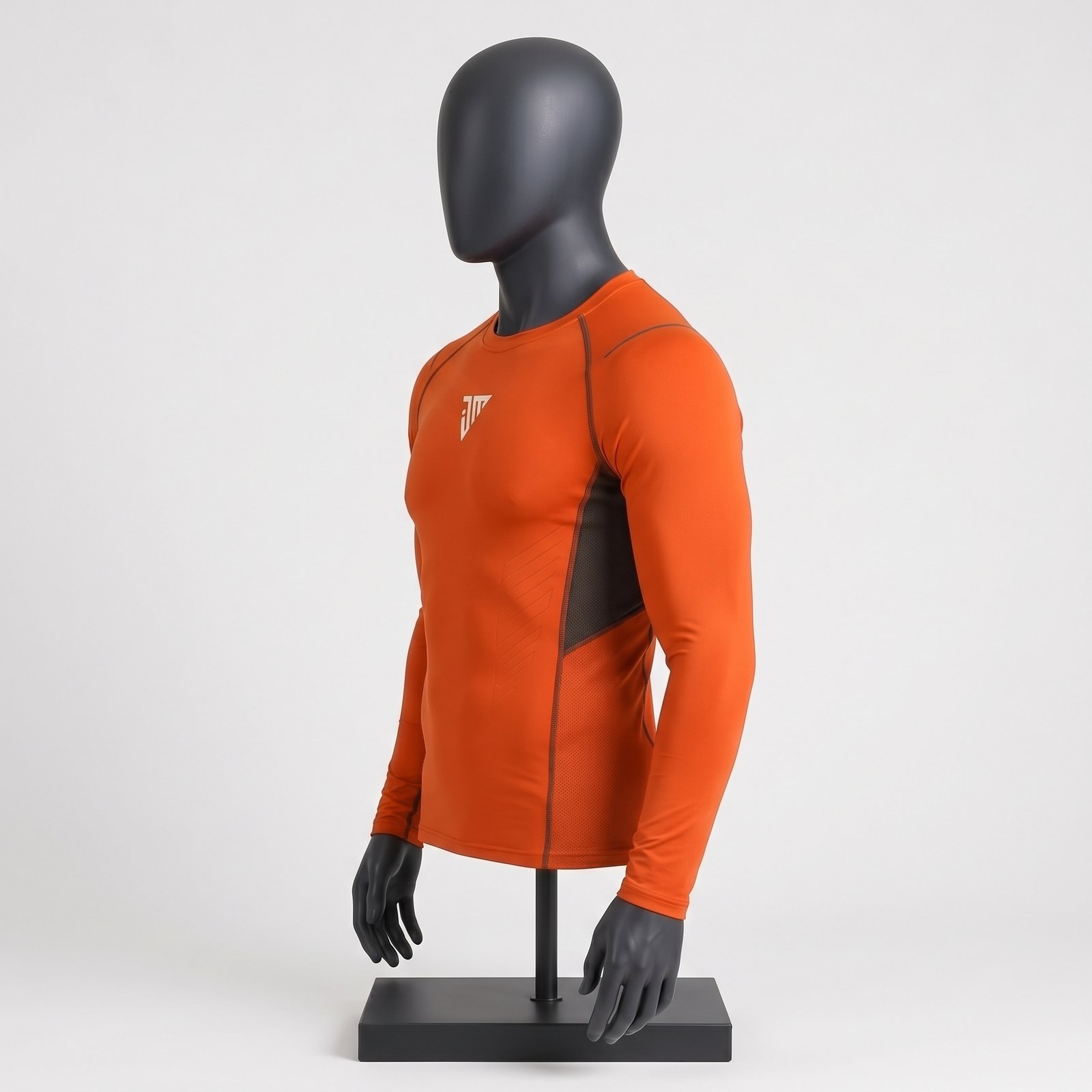 Men's Orange Compression Workout Shirt – Long Sleeve Athletic Training Baselayer Top - Image 3