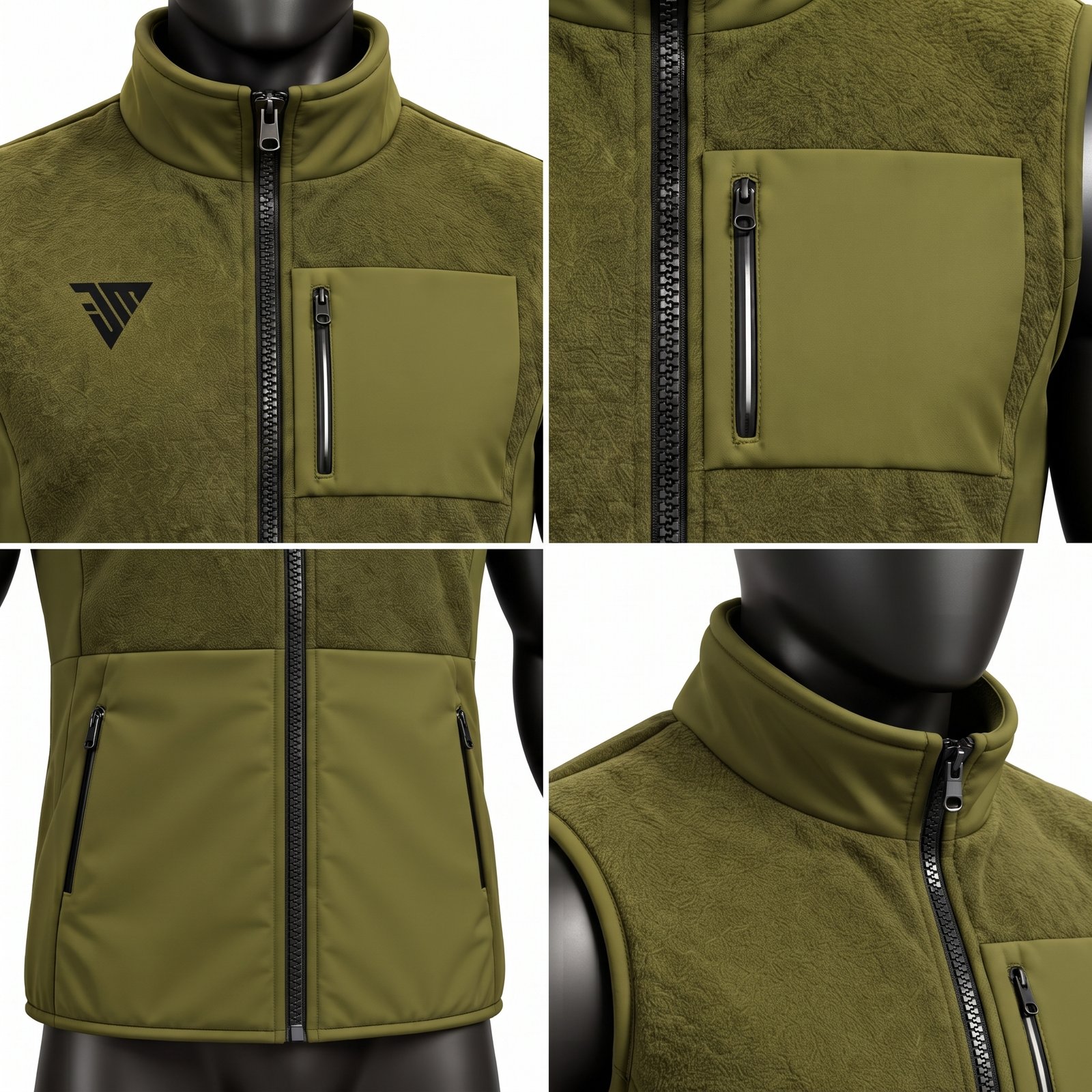 Men's Olive Fleece Vest – Hybrid Softshell Athletic Bodywarmer - Image 4