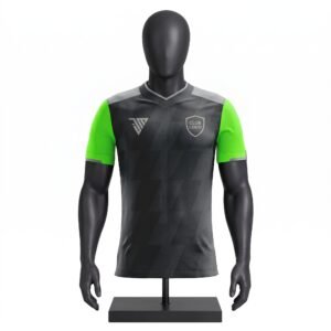 charcoal neon green football jersey size chart showing S to 3XL chest and length measurements
