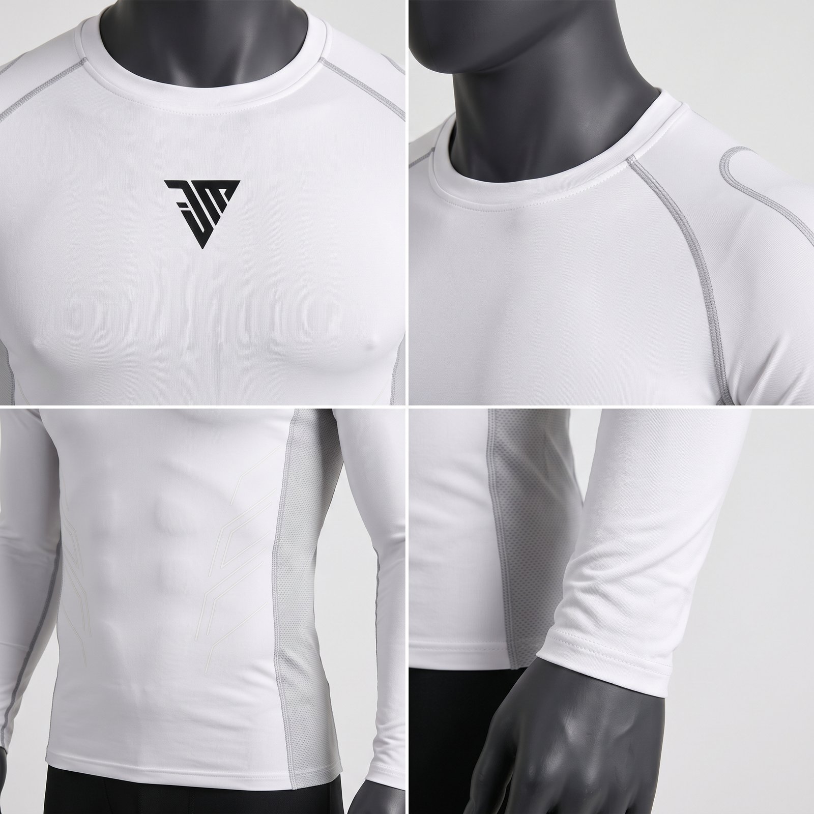 Men's White Long Sleeve Compression Top – Athletic Training Gym Baselayer - Image 4