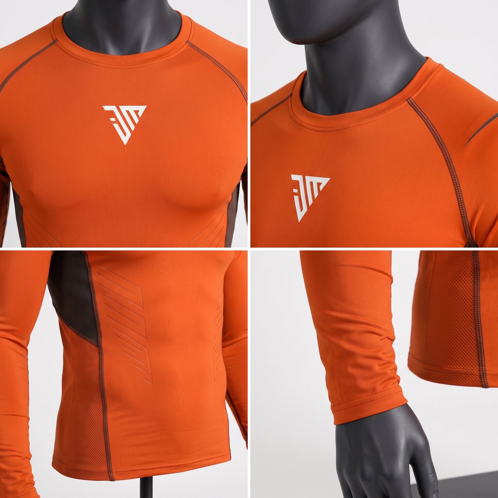 Men's Orange Compression Workout Shirt – Long Sleeve Athletic Training Baselayer Top - Image 4