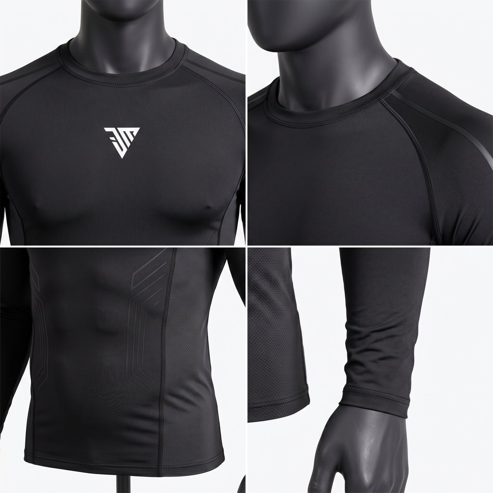 Men's Black Long Sleeve Compression Top – Thermal Athletic Gym Rash Guard - Image 4