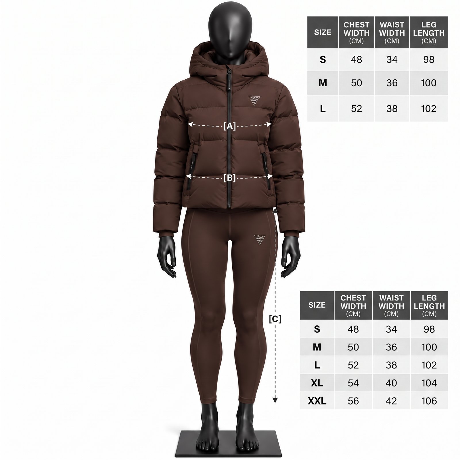 Women's Brown Puffer Jacket and Leggings Set | Hooded Winter Activewear - Image 2
