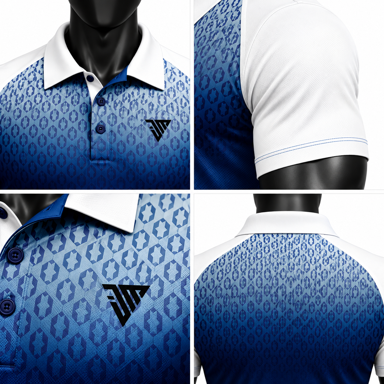 Custom Sublimated Geometric Polo Shirt – Blue Gradient Teamwear Athletic Polo - Image 4