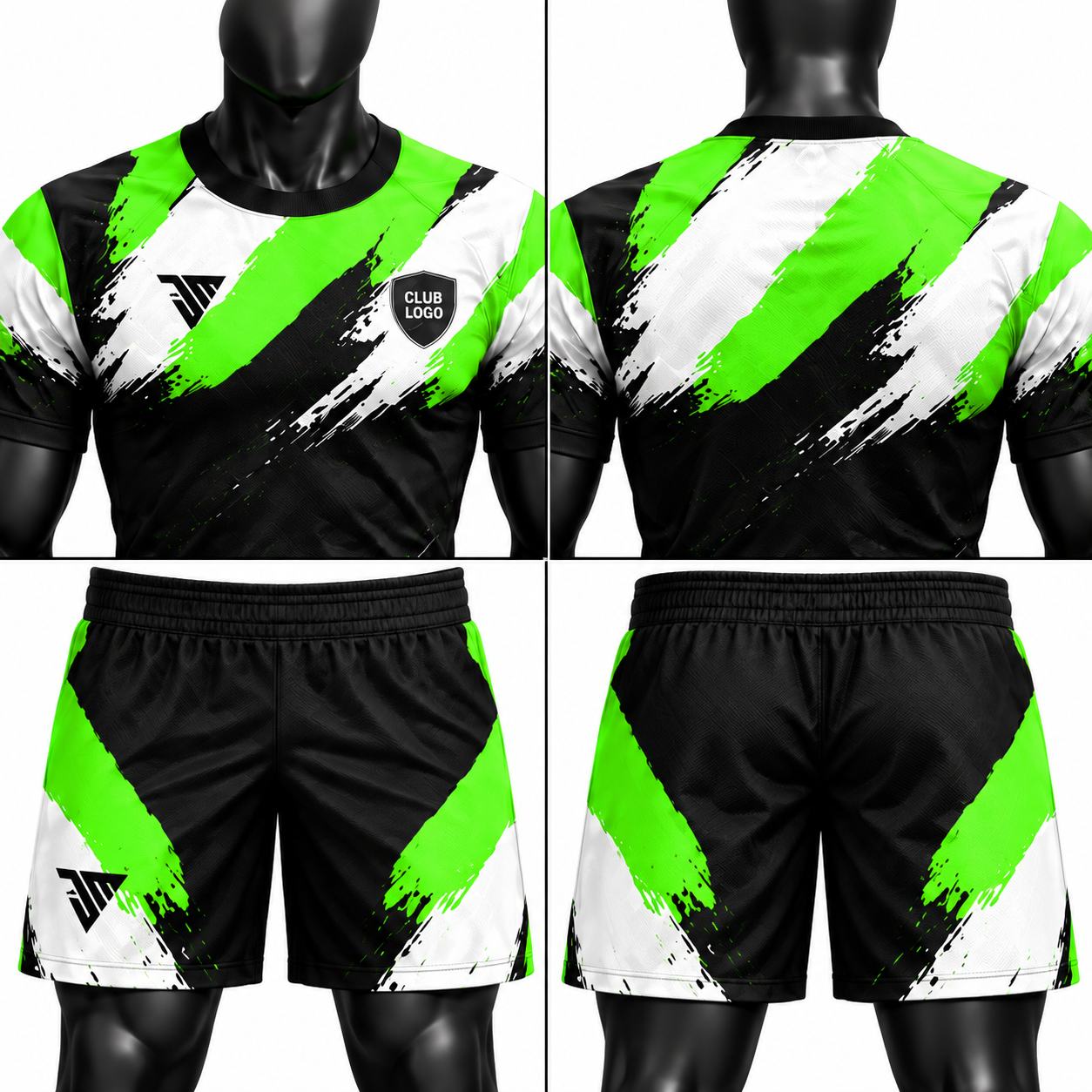 Black Green Brushstroke Football Kit - Image 4