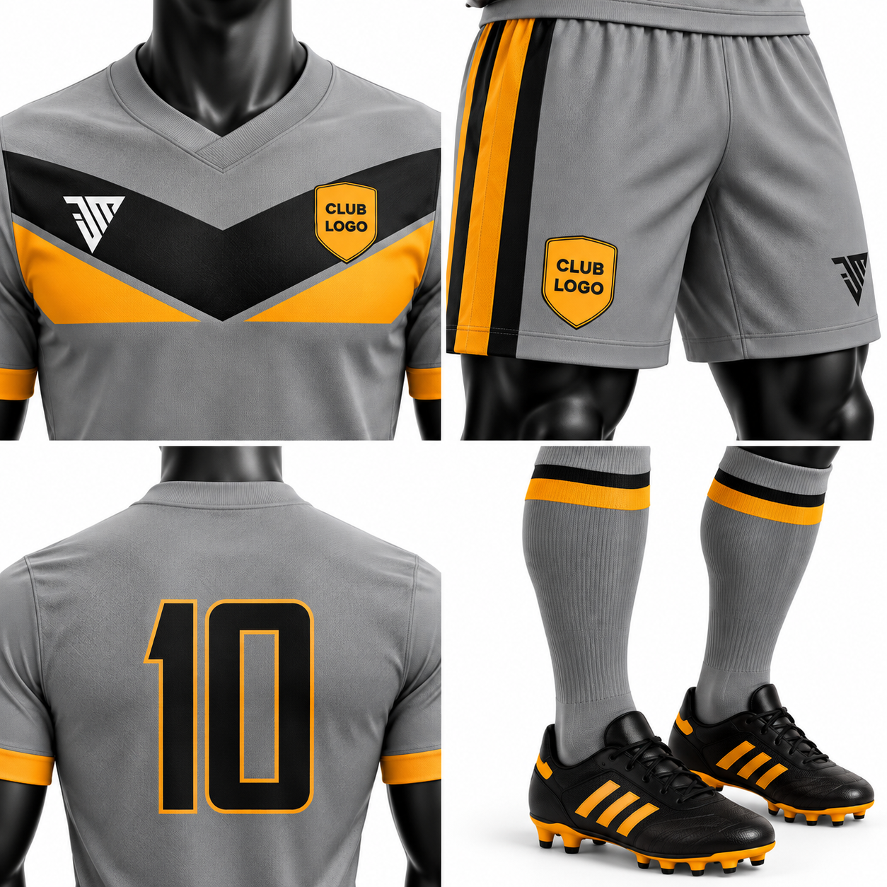 Custom Grey and Orange Rugby Uniform with Jersey Shorts and Socks - Image 4