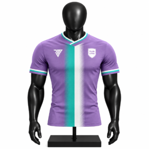 purple teal football jersey size chart showing men's XS to 3XL chest length shoulder and sleeve measurements