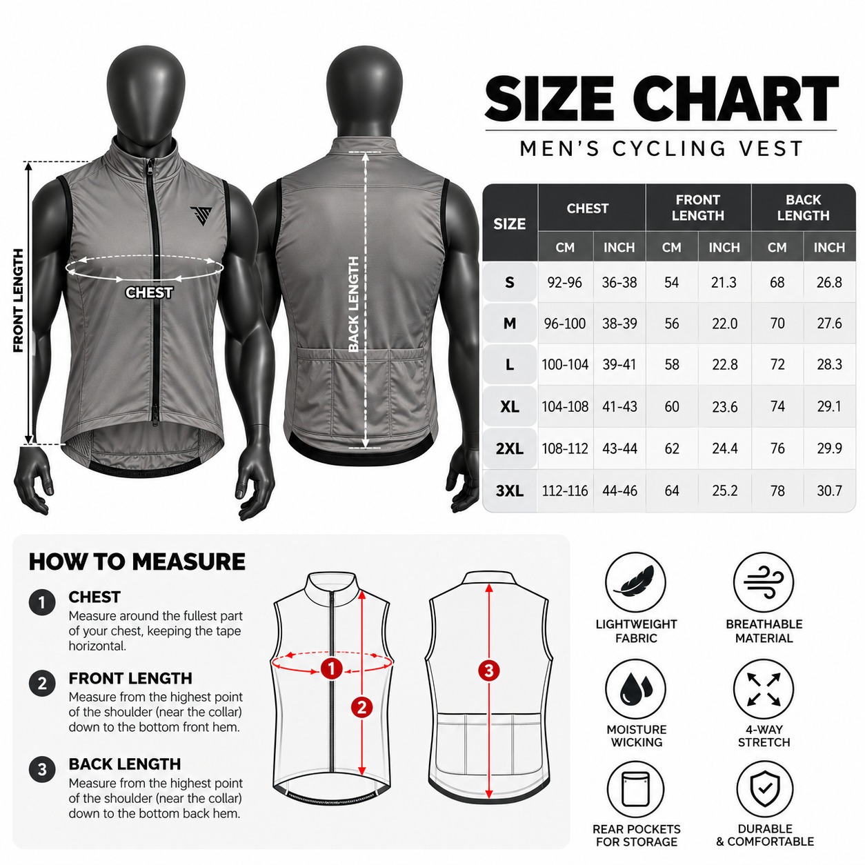Men's Grey Cycling Vest – Windproof Lightweight Running Gilet - Image 5