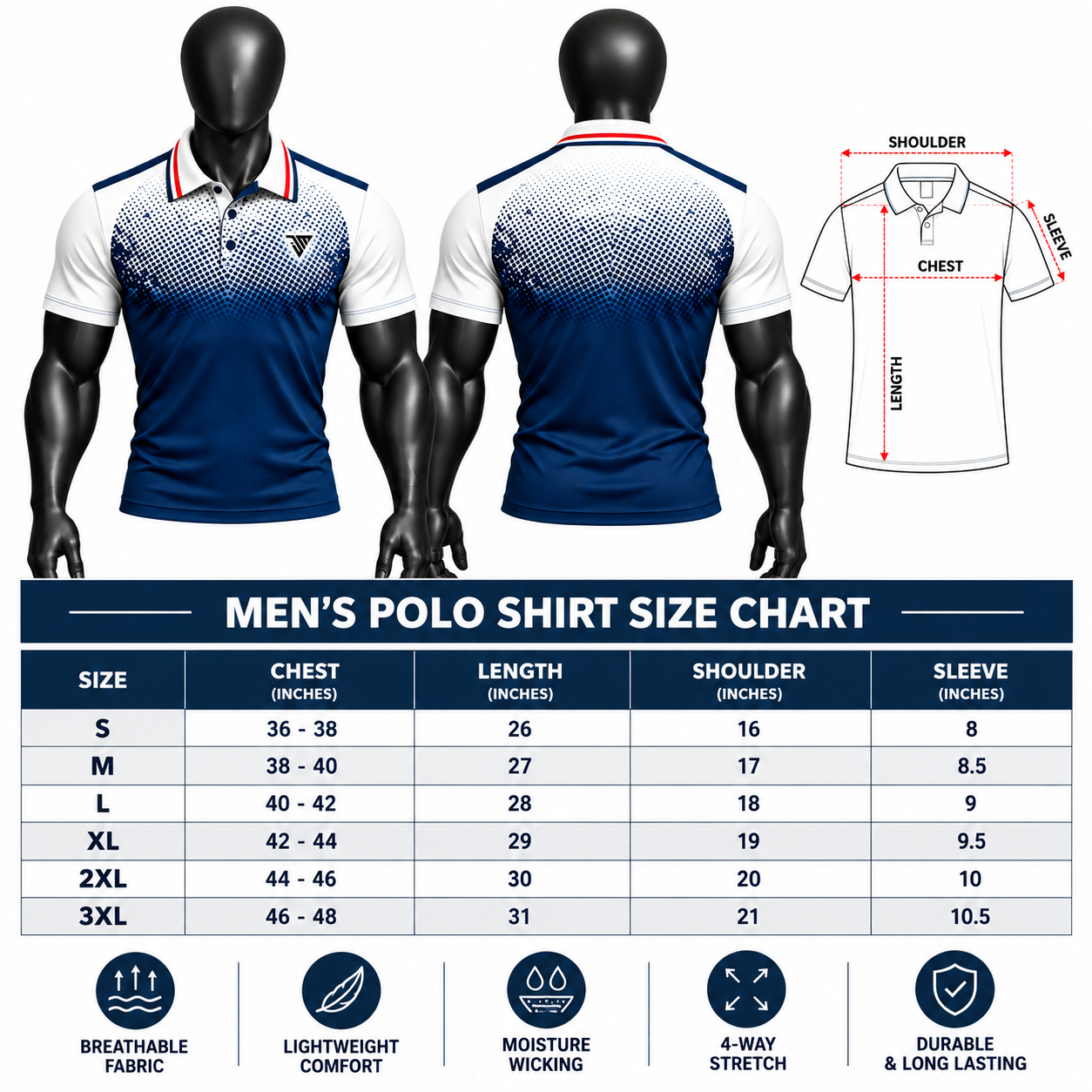Custom Sublimated Team Sports Polo – Navy Dot Gradient Athletic Shirt - Image 5