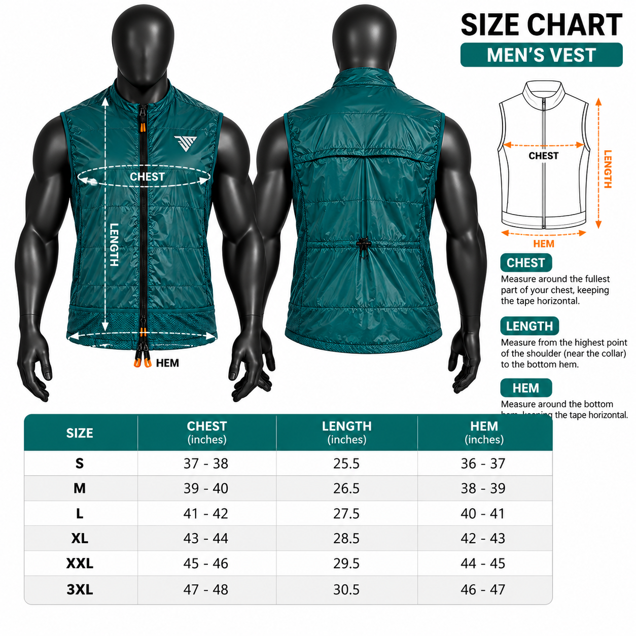 Men's Teal Athletic Vest – Quilted Running Windbreaker Gilet - Image 5