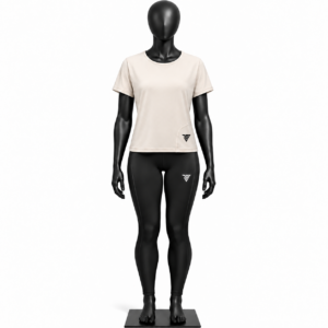 women's t-shirt and leggings set cream black size chart XS to XL