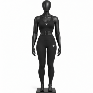 women's sports bra and leggings set black activewear front view