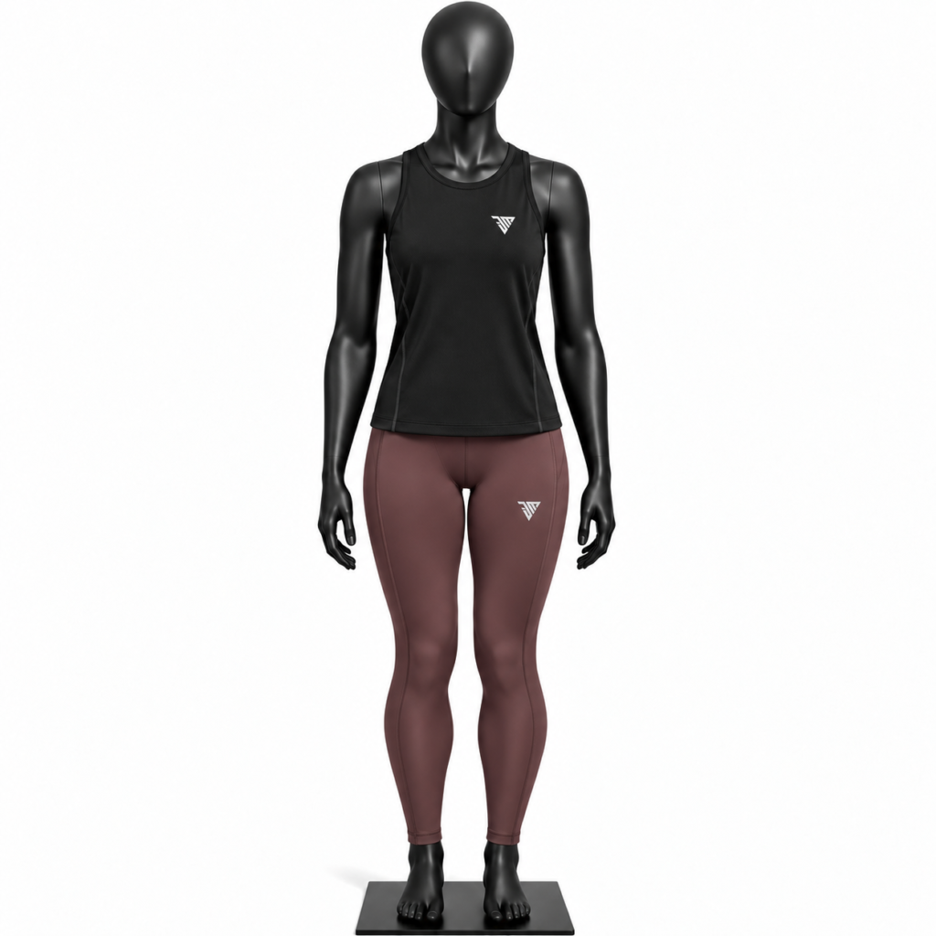 women's tank top and leggings set black mauve size chart XS to XXL