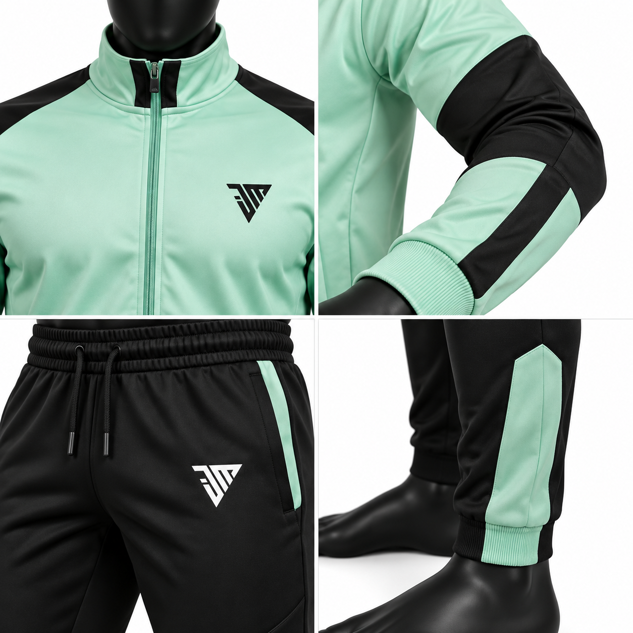 Men's Mint Green Tracksuit – Black Colorblock Warmup Set - Image 4