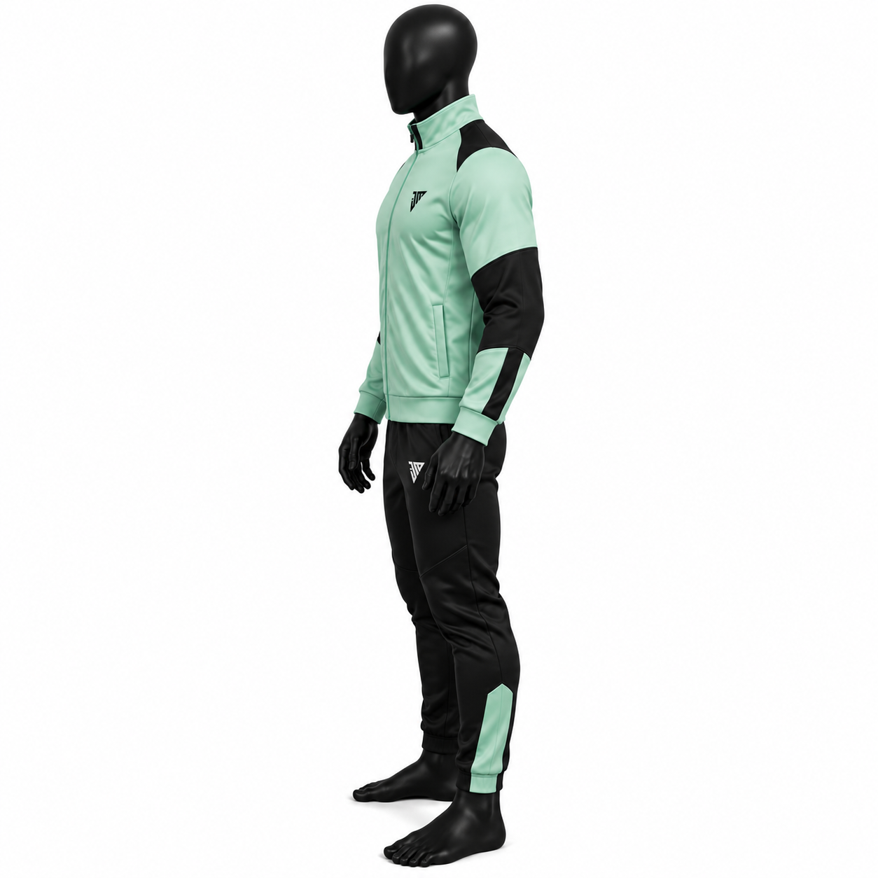 Men's Mint Green Tracksuit – Black Colorblock Warmup Set - Image 3