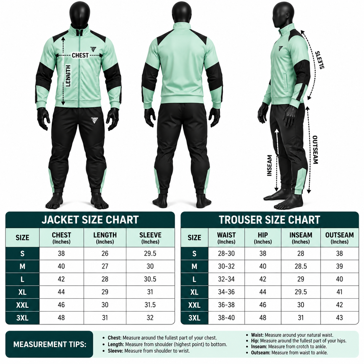 Men's Mint Green Tracksuit – Black Colorblock Warmup Set - Image 5