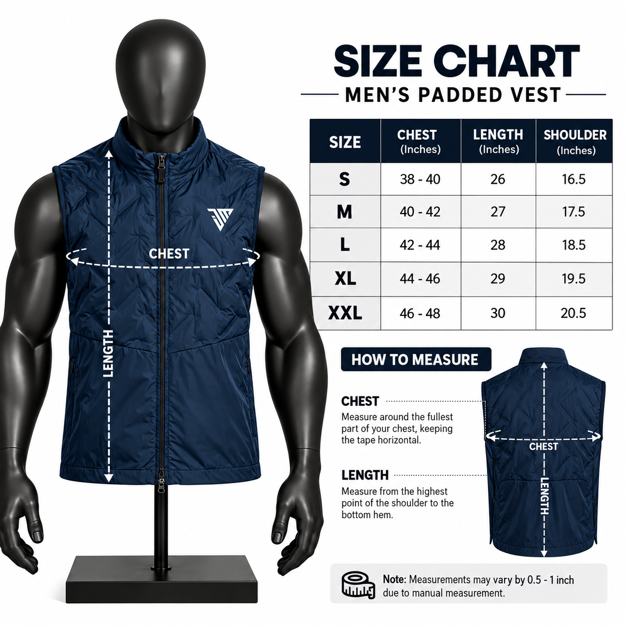 Men's Navy Padded Vest – Quilted Athletic Running Gilet - Image 5