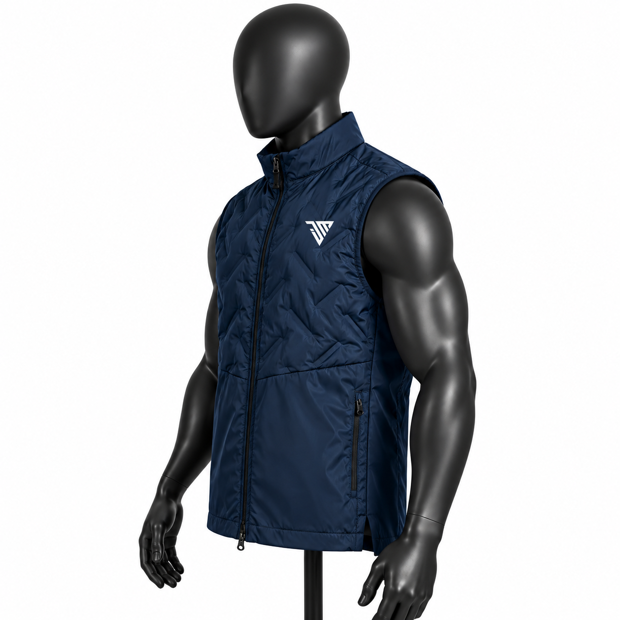 Men's Navy Padded Vest – Quilted Athletic Running Gilet - Image 3
