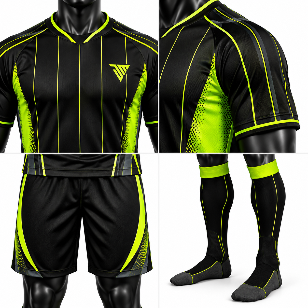 Black Neon Green Football Kit | Custom Soccer Team Jersey Shorts & Socks | Personalized Football Teamwear Manufacturer - Image 4