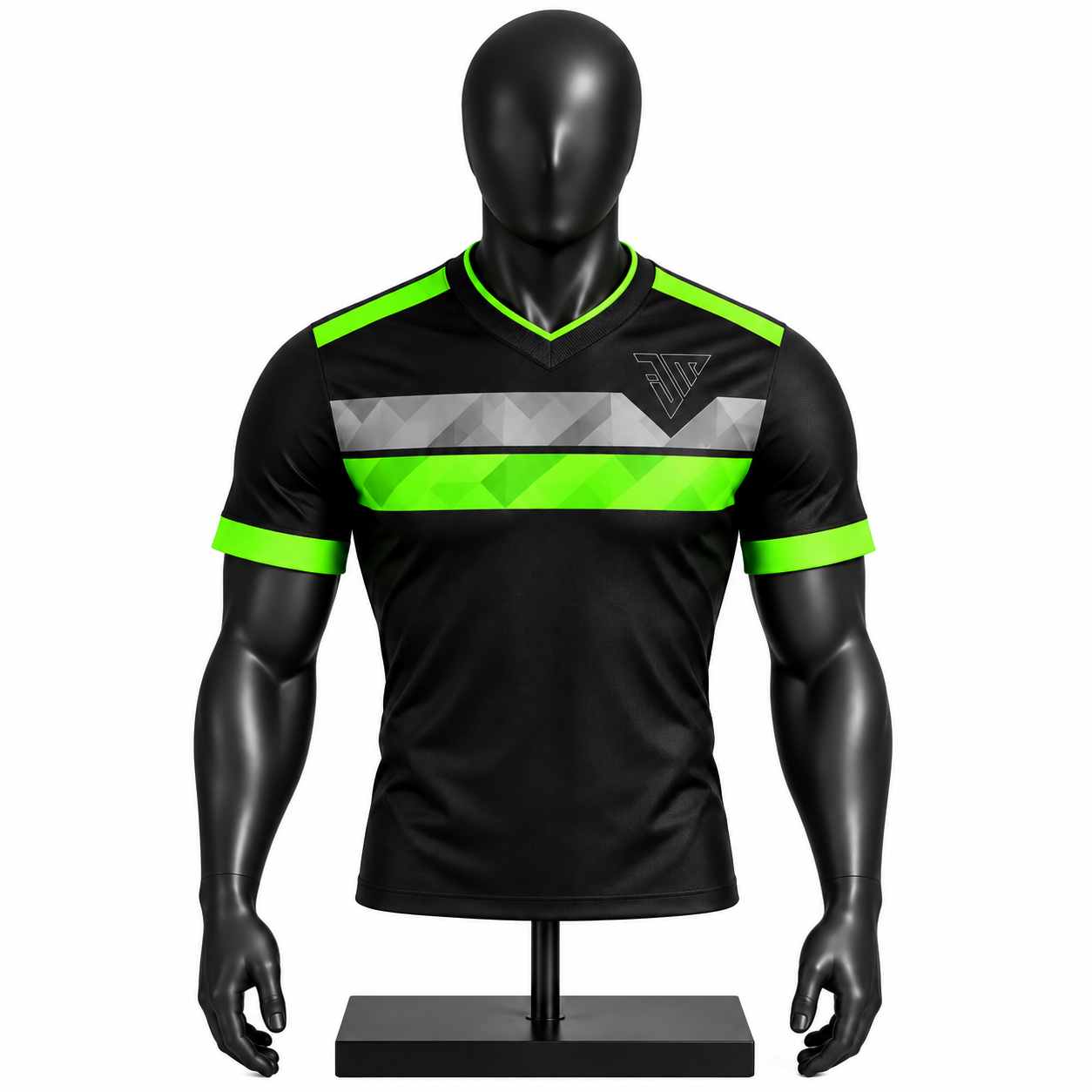 black and green football jersey front back and size chart S to 4XL