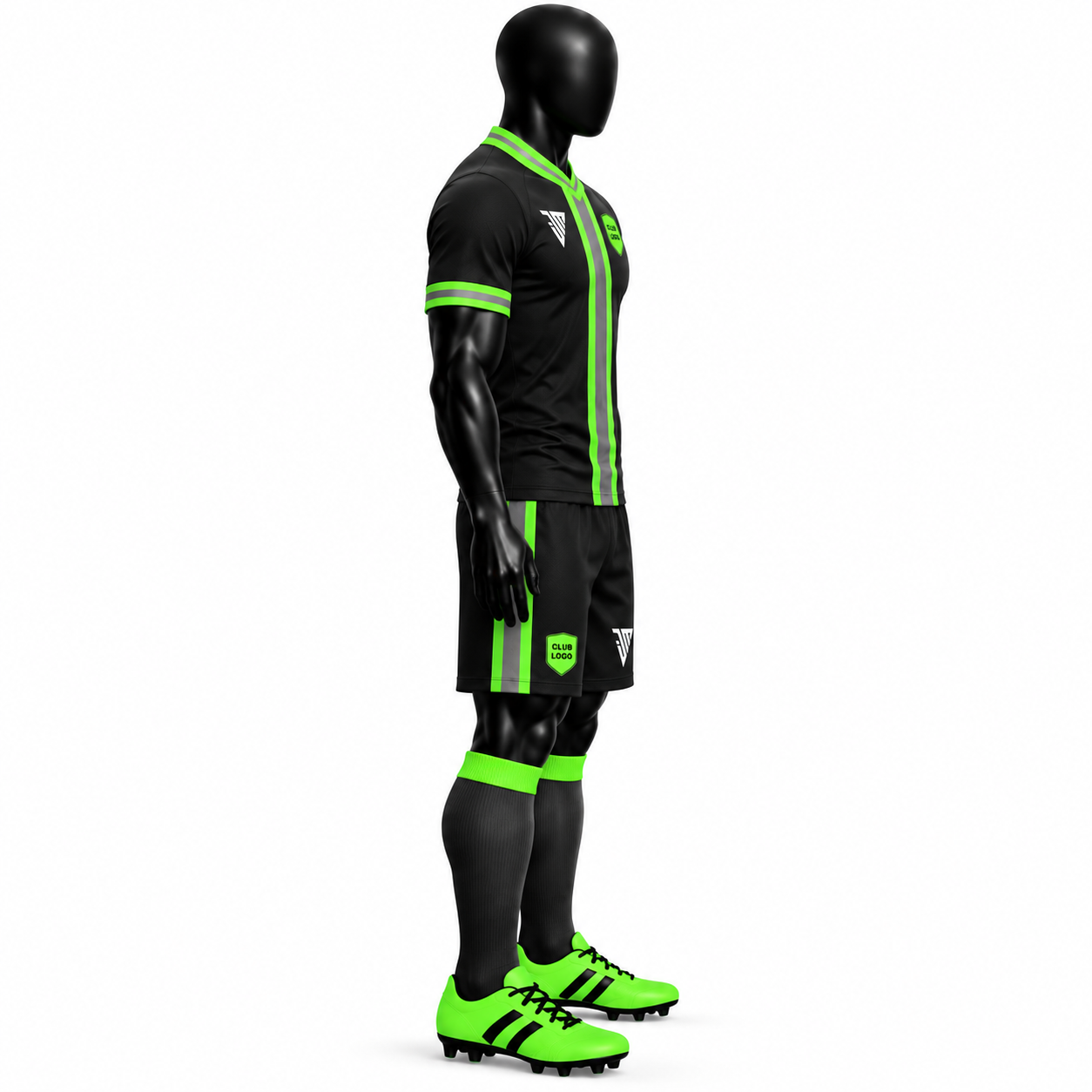 Neon Green Trim Black Football Kit - Image 3