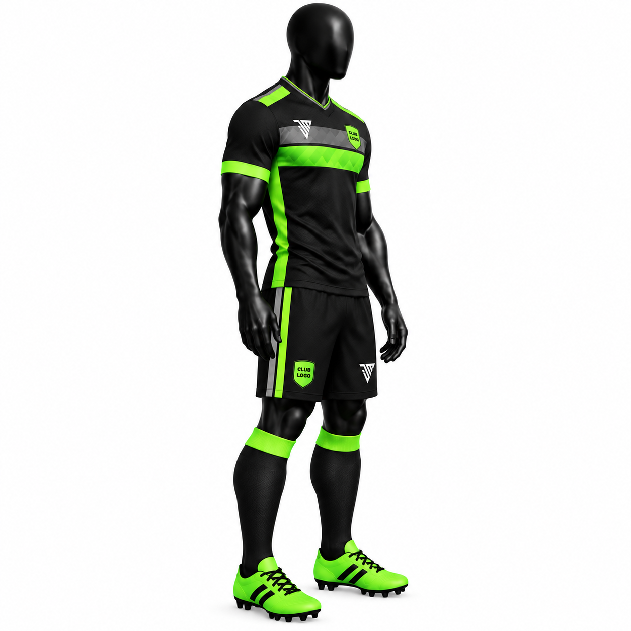 Custom Black Neon Green Football Kit with Patterned Sleeves (Copy) - Image 3