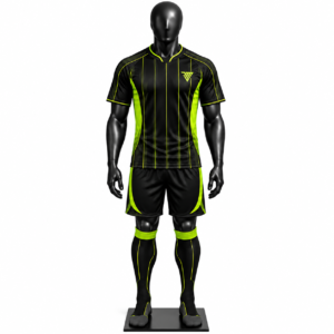 black neon green football kit size chart with jersey shorts and socks sizes S to 3XL