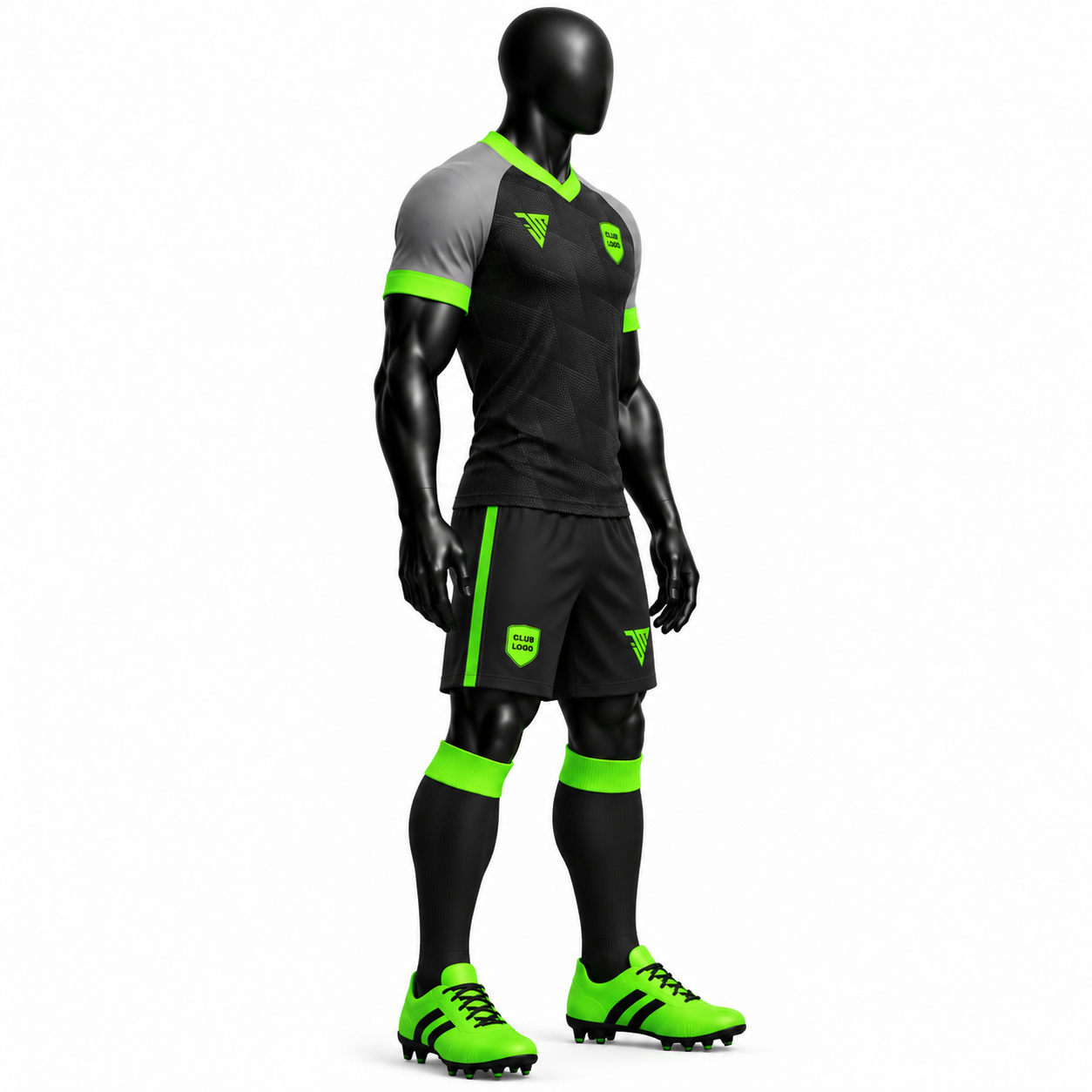 Black Grey Neon Green Football Kit - Image 3