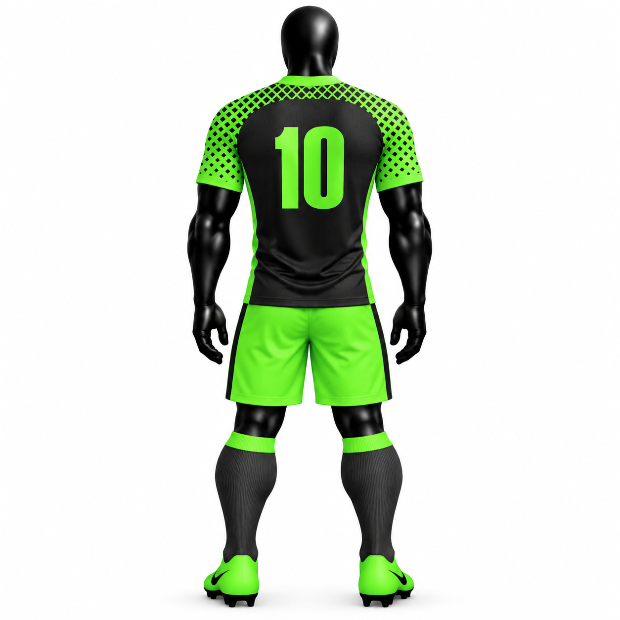 Custom Black Neon Green Football Kit with Patterned Sleeves - Image 2