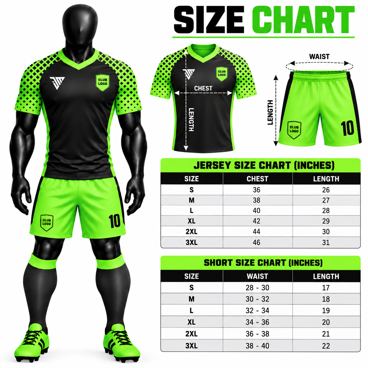 Custom Black Neon Green Football Kit with Patterned Sleeves - Image 5