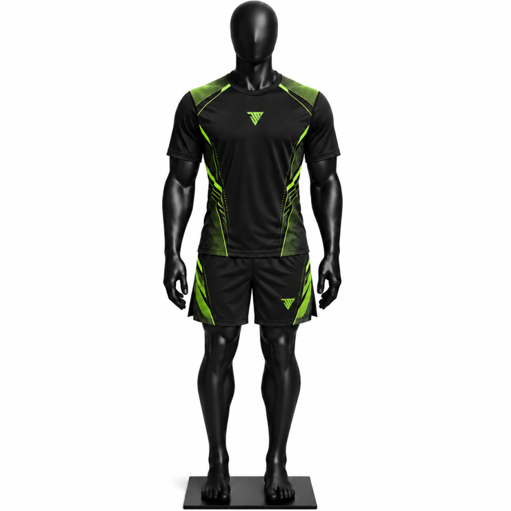 black neon green athletic jersey set size chart for jersey and shorts XS to 4XL